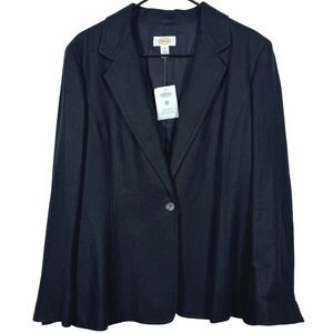 Vintage Talbots Black Linen Blend Blazer Sz 12 Single Breasted Y2K Career Jacket